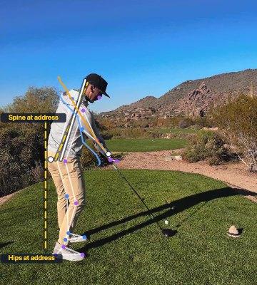 Golf swing, impact: the tracked skeleton over the video