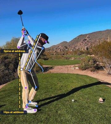 Golf swing · down the line, Top: the tracked skeleton over the video